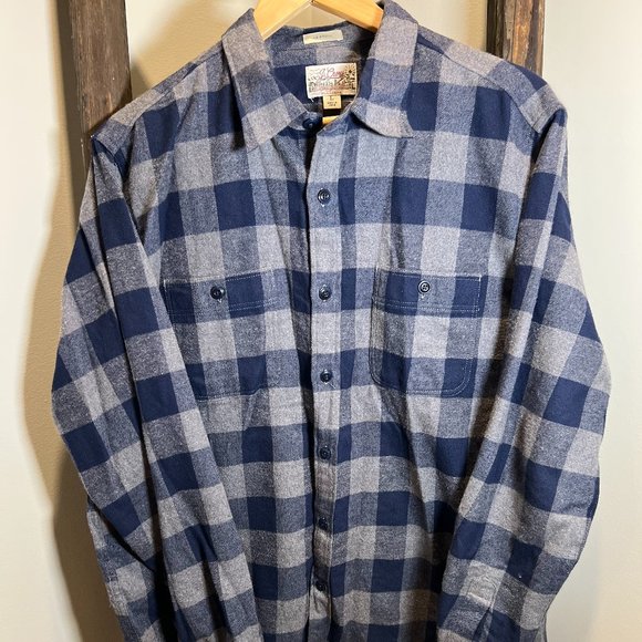 J.Crew Midweight flannel workshirt Blue/Grey BUFFALO CHECK Classic Fit - Large - Picture 2 of 3